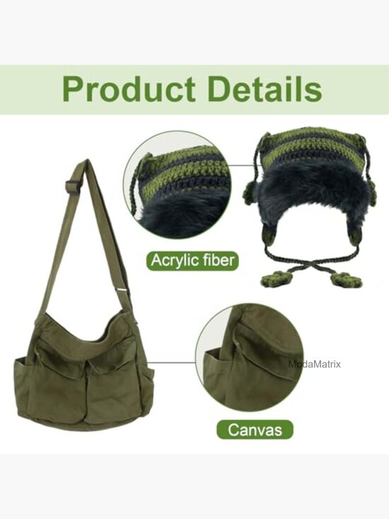Cat Ear Beanie and Grunge Bag 2 Piece Set, Y2K Crochet Hat with Matching main image 4